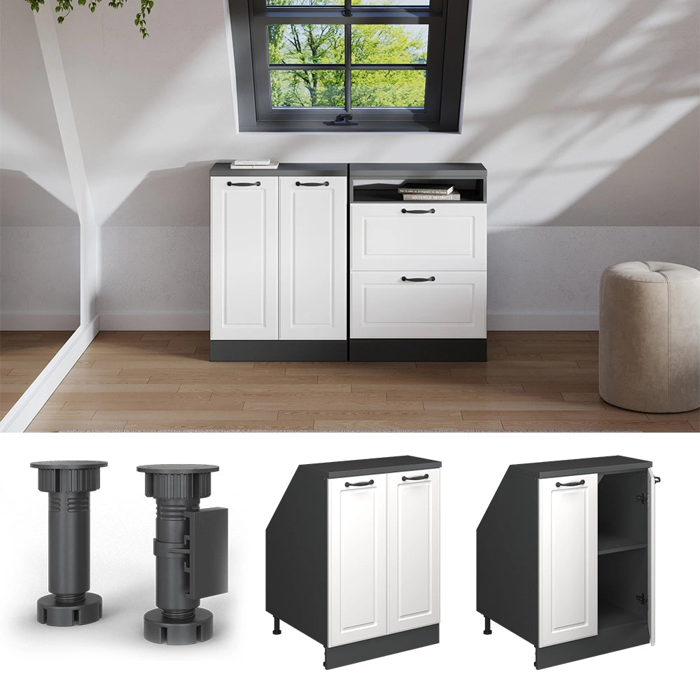 Mobile sottotetto Rion Bianco rustico/Antracite 60 x 83.8 cm con 2 porte, carcassa 60 cm profondità Vicco