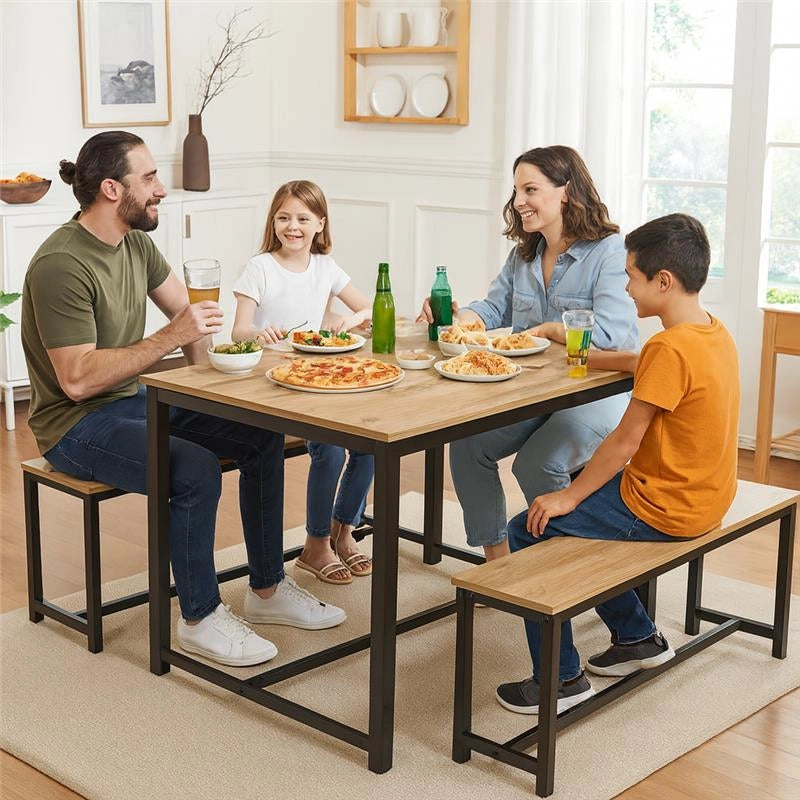 SET TAVOLO CON 2 PANCHE IN LEGNO120X60X74 CM NATURALE