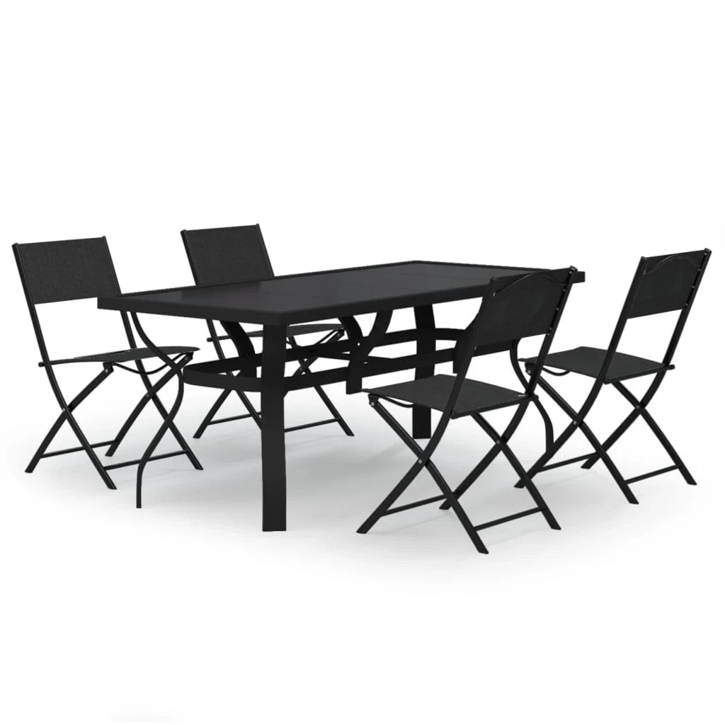 Set da pranzo da giardino per esterni da 5 pezzi mobili grigi e neri 02_0013798