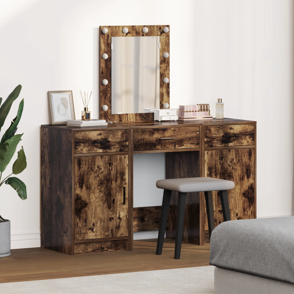 Set da toeletta a 3 pezzi con LED in legno ingegnerizzato rovere affumicato