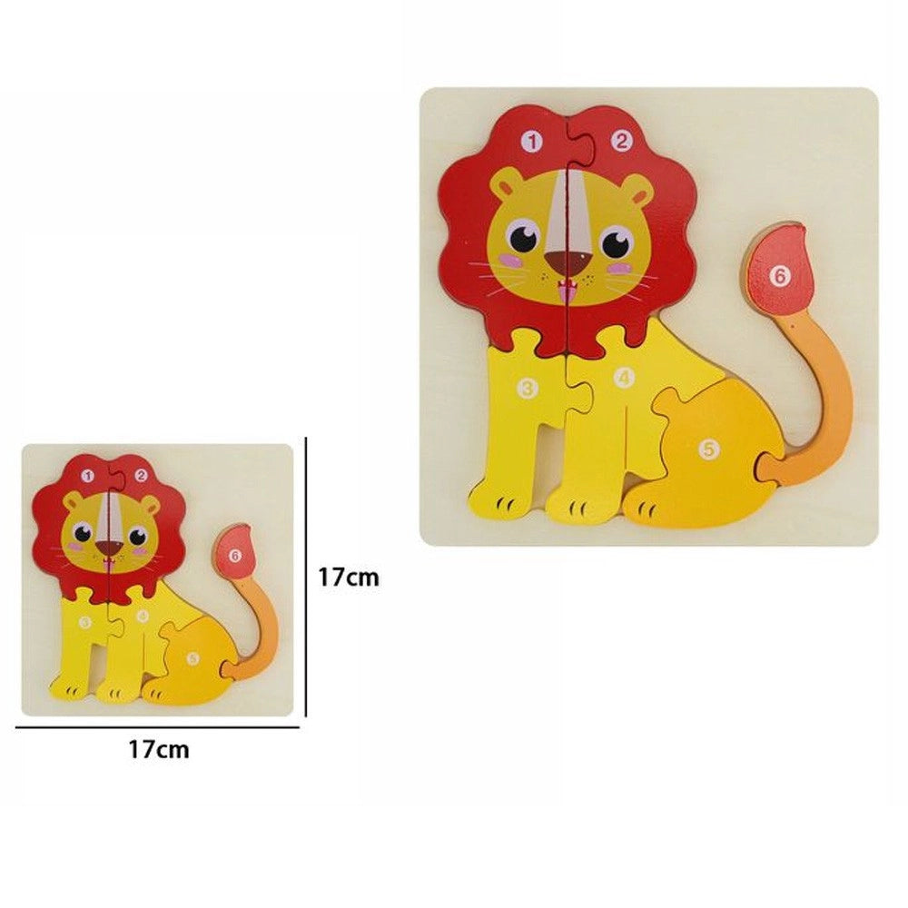 Trade Shop - Puzzle 3d Blocchi Legno Forma Di Leone Educativo Colorato Gioco Bambini Animali -