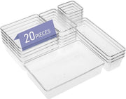 Organizzatore da 20 contenitori con 5 misure, scatole trasparenti con fondo antiscivolo, set di organizzatori per bagno, ufficio, cucina e studio