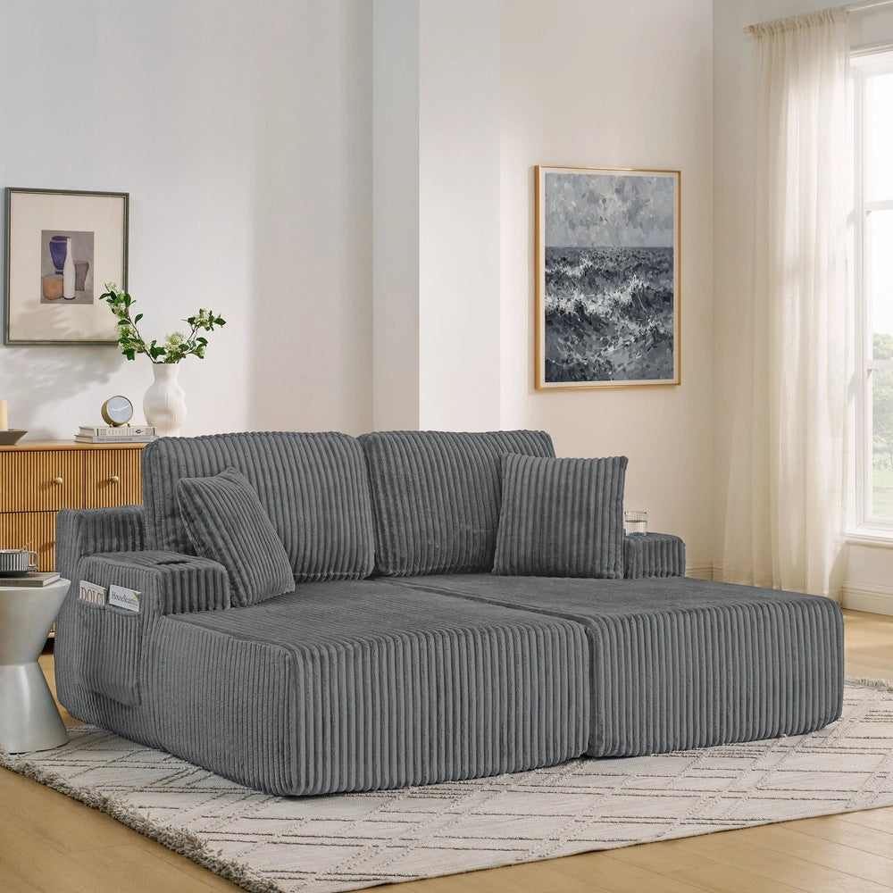 Divano letto 2 posti - Zephmum - Tessuto corda morbido, tasca laterale, porta bevande e cuscino