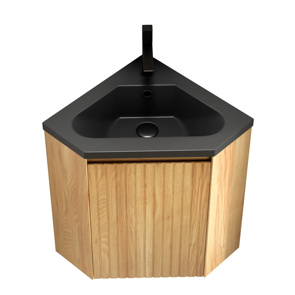 MOBILE BAGNO ANGOLARE 38 cm con lavabo integrato in resina nero e legno naturale