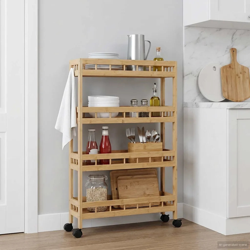 Carrello da Cucina con Ruote Naturale 60 x 18 x 97 cm Bamb¨´ CFW6439585