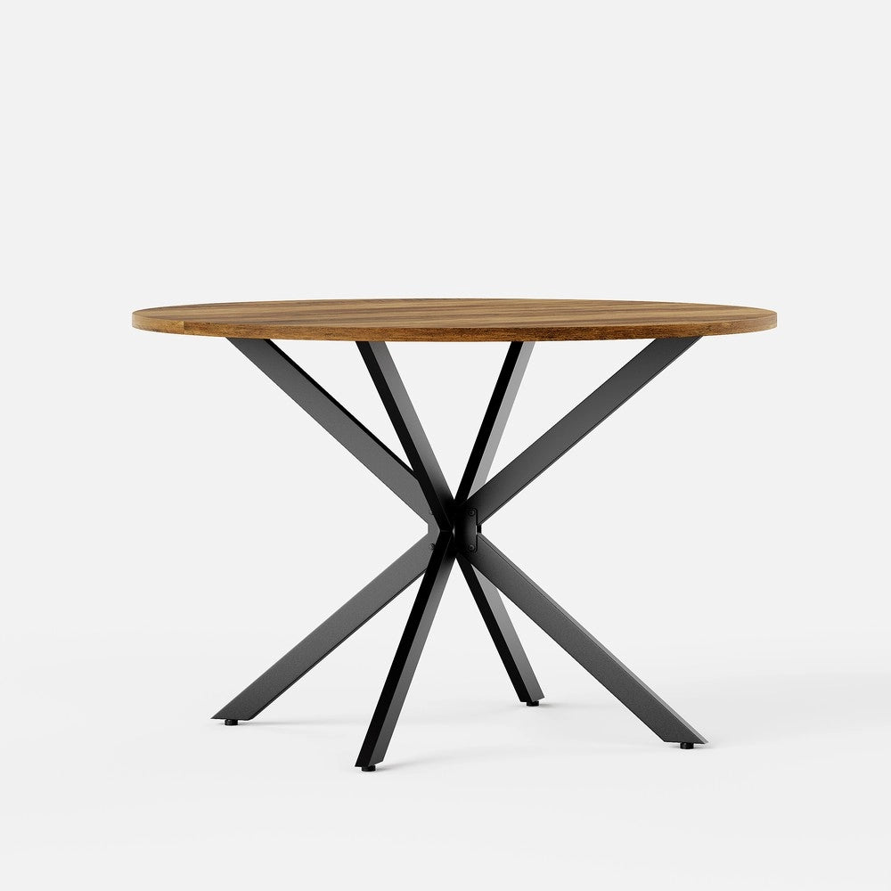 Tavolo Rotondo da Pranzo in Legno ¨C MINIMAL ¨C Marrone e Nero, 120 cm