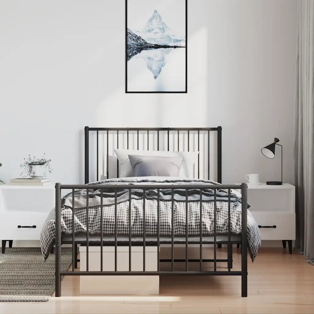 Giroletto con Testiera e Pediera Metallo Nero 100x200 cmcod mxl 81789