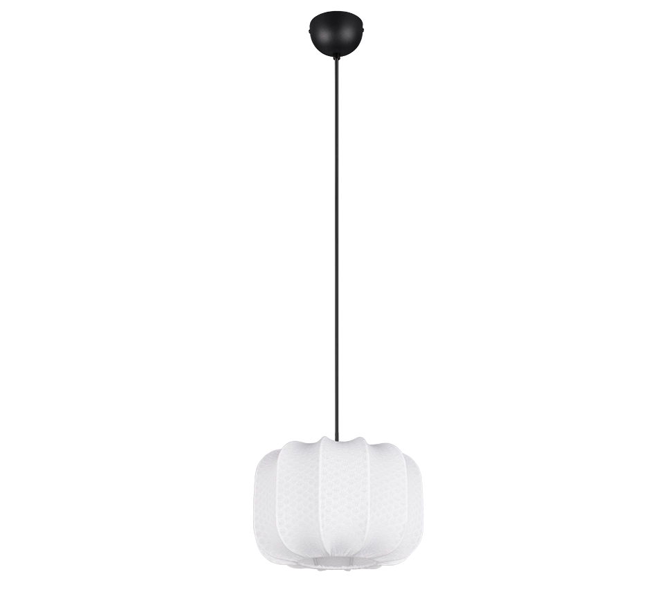 Lampada a sospensione, tessuto e metallo, bianco e nero, D 25 cm, Madeline