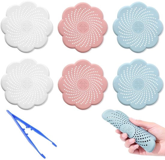 Sistema di aspirazione per doccia 6 pezzi - Silicone - Spazzola per capelli - Docciaschermo - Lavandino - Vasca da bagno - Blocco efficace
