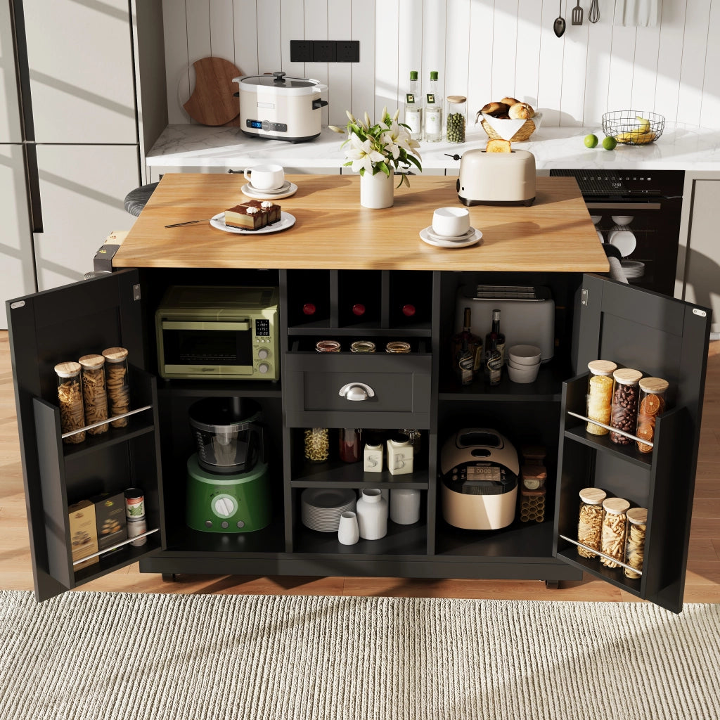 CARRELLO CUCINA con piano pieghevole 140x40x93,5 cm nero MDF