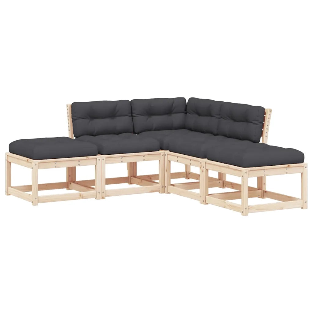 Set Divani Giardino 5 pz con Cuscini in Legno Massello di Pino 3216960