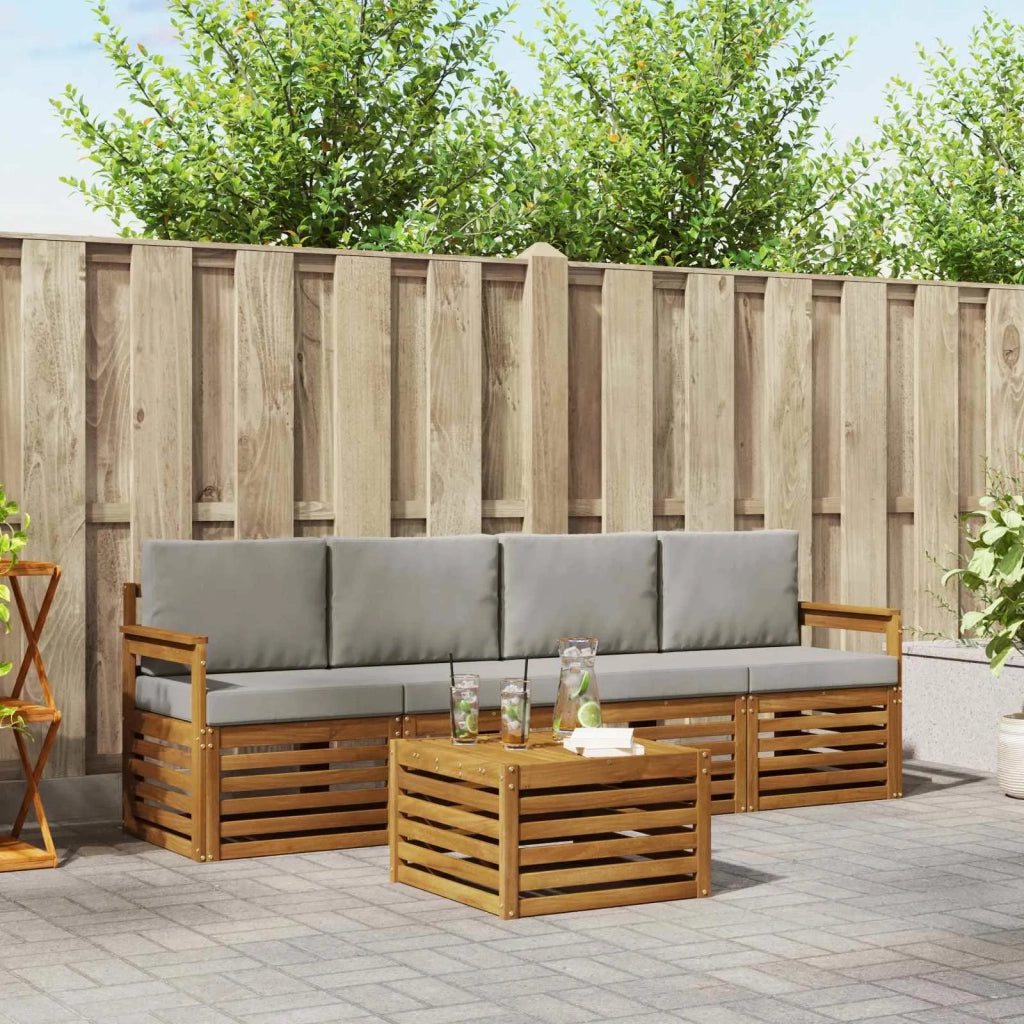 Set divani con cuscino 5 pcs Grigio Naturale e Chiaro 3374316