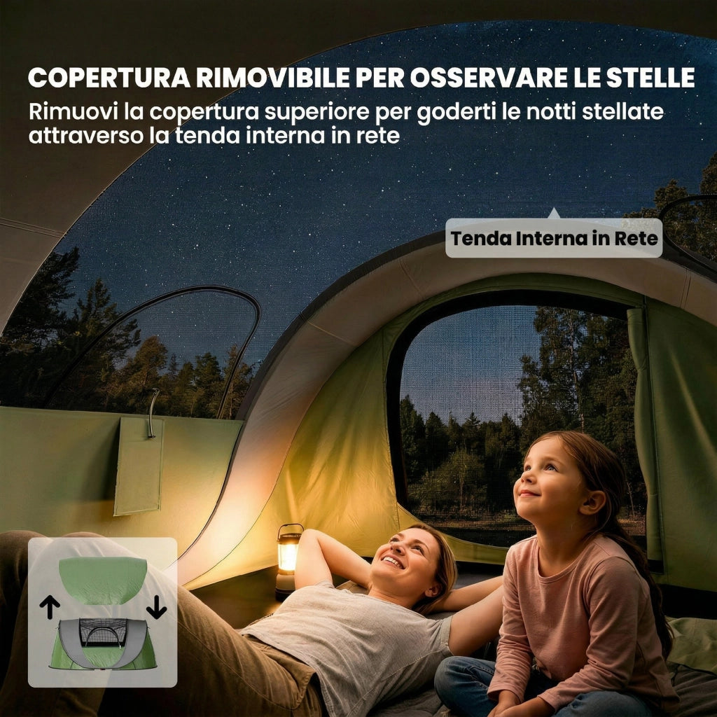 Tenda da Campeggio Pop-Up-Tenda per Escursionismo  4-5 Persone, 2 Porte, 2 Finestre, Impermeabile, Verde