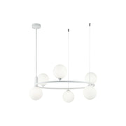 Lampadario Contemporaneo Ring Metallo Bianco 6 Luci E Diffusori Bianchi