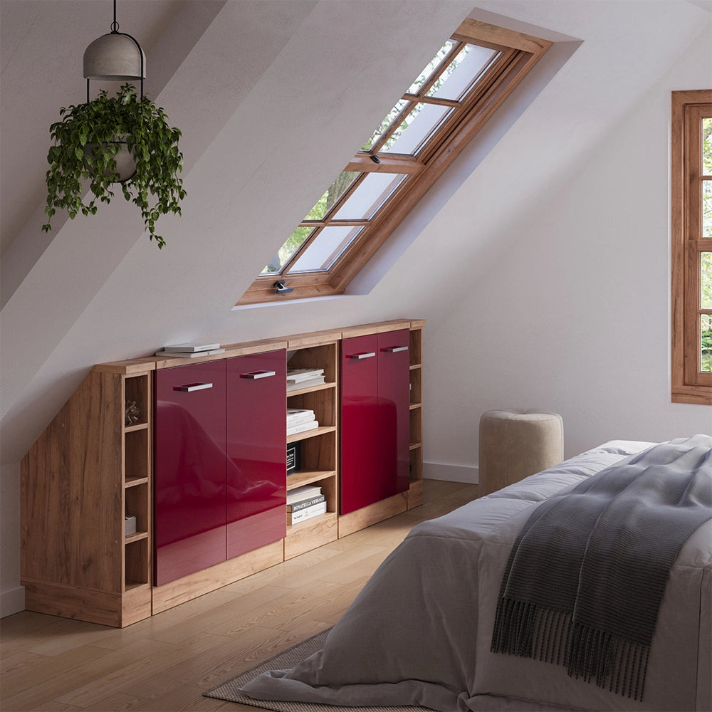 Set di mobili sottotetto Rion Rosso lucido/Rovere dorato Set di 5 Vicco