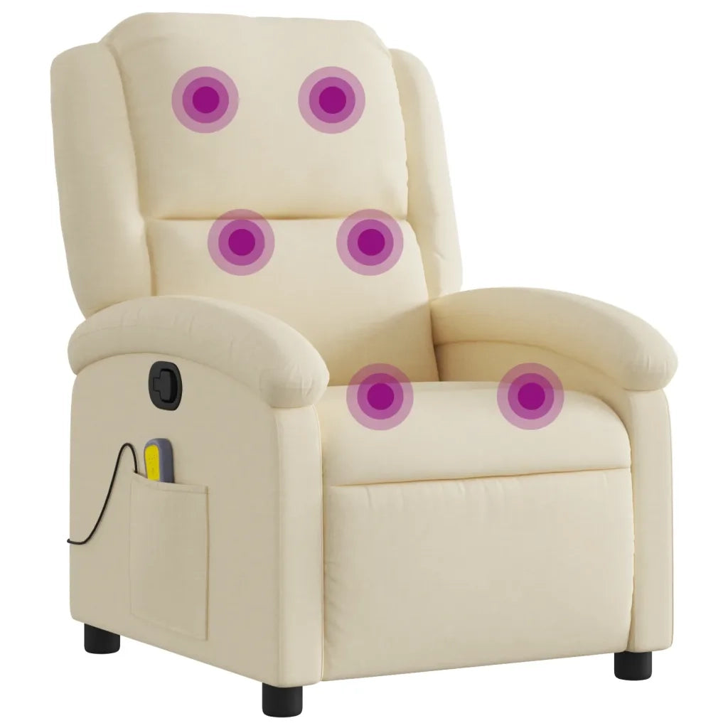 Poltrona Massaggiante | Sedia Relax Reclinabile Crema in Tessuto