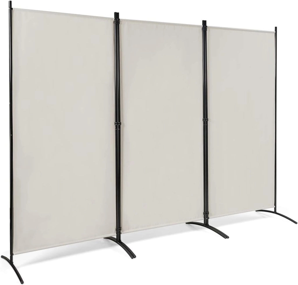 Paravento da Interno in Metallo, Separé Divisorio Interno Pieghevole con Piedini Stabili, Pannelli Divisori per Interni per Casa e Ufficio, 260 x 183cm, 3 Pannelli, Bianco