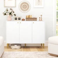 Mobiletto da Archiviazione con 2 Armadi, 3 Porte, Ripiani Regolabili, Piedini Dorati in Acciaio, 107 x 35 x 77 cm, Bianco