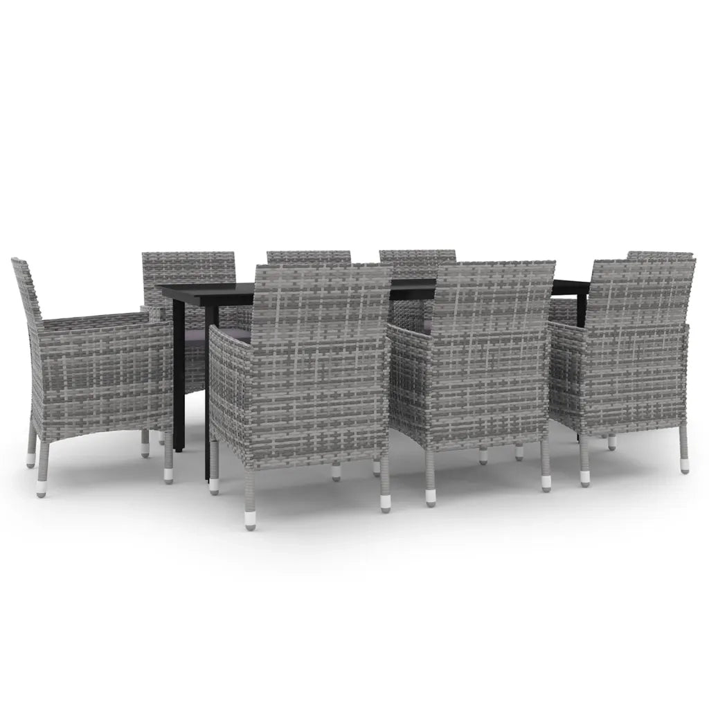 Set da Pranzo da Giardino e Cuscini 9 pz in Polyrattan e Vetro 3099696