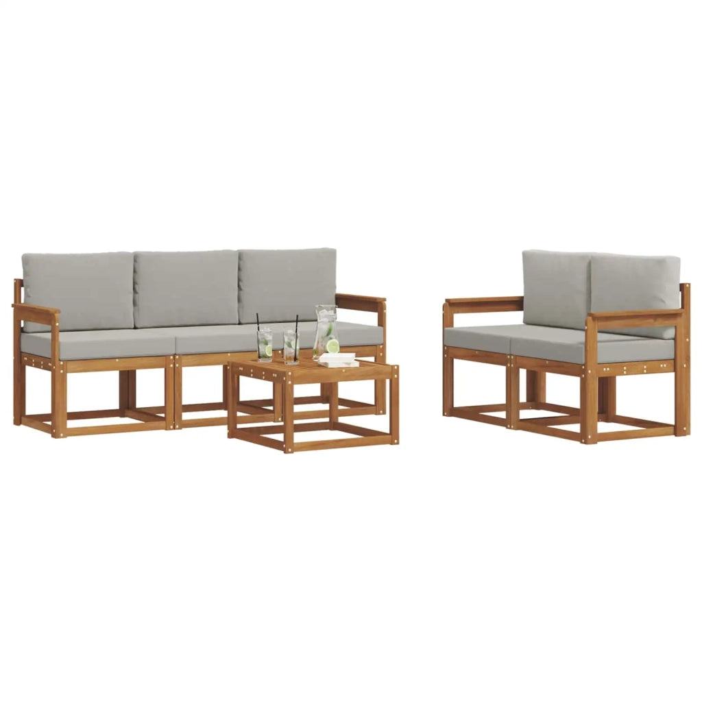 Set di divani da esterno 6 pcs Grigio Naturale e Chiaro