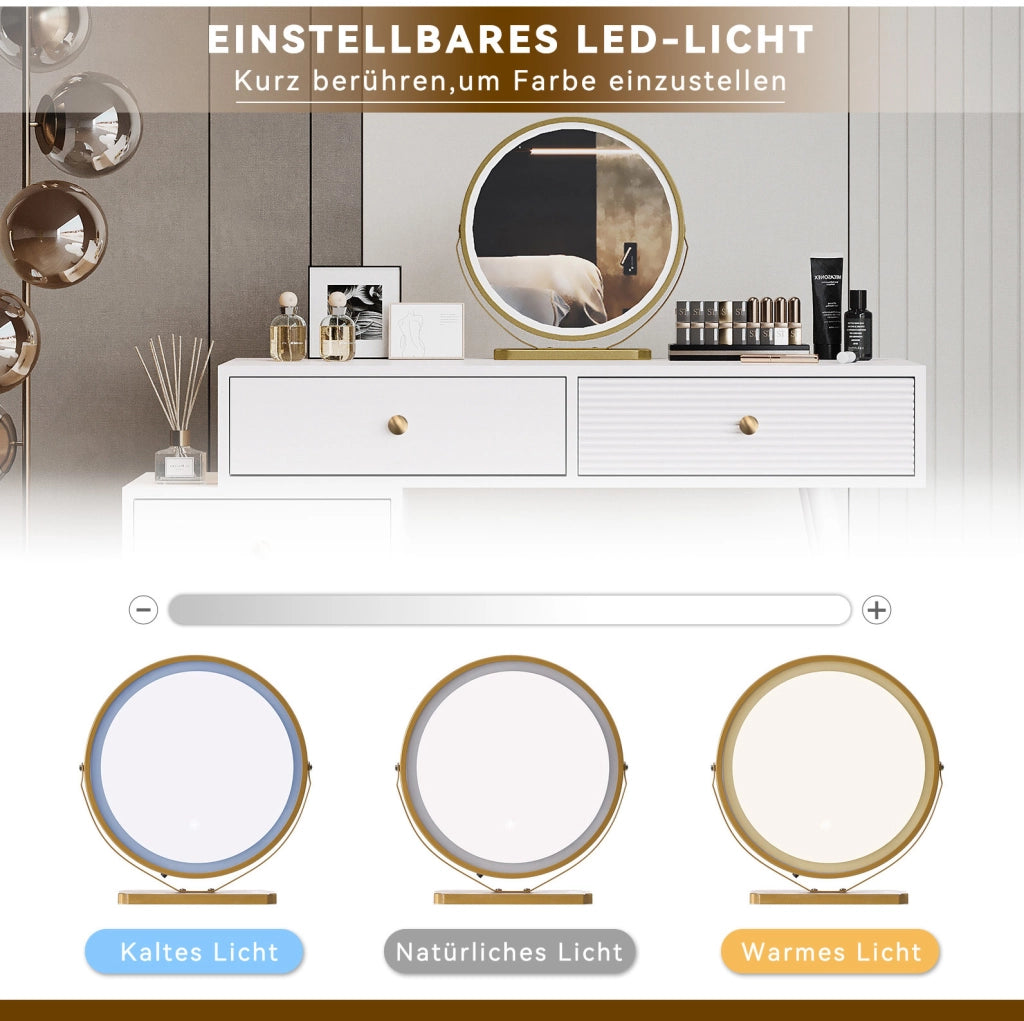 Toeletta bianca 100 cm con specchio LED touch e mobile laterale regolabile