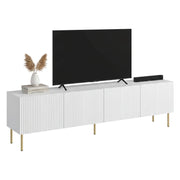 Mobile porta TV Varenna, Madia da salotto con quattro ante battenti, Rialzato da terra, 200x42 h52 cm, Bianco