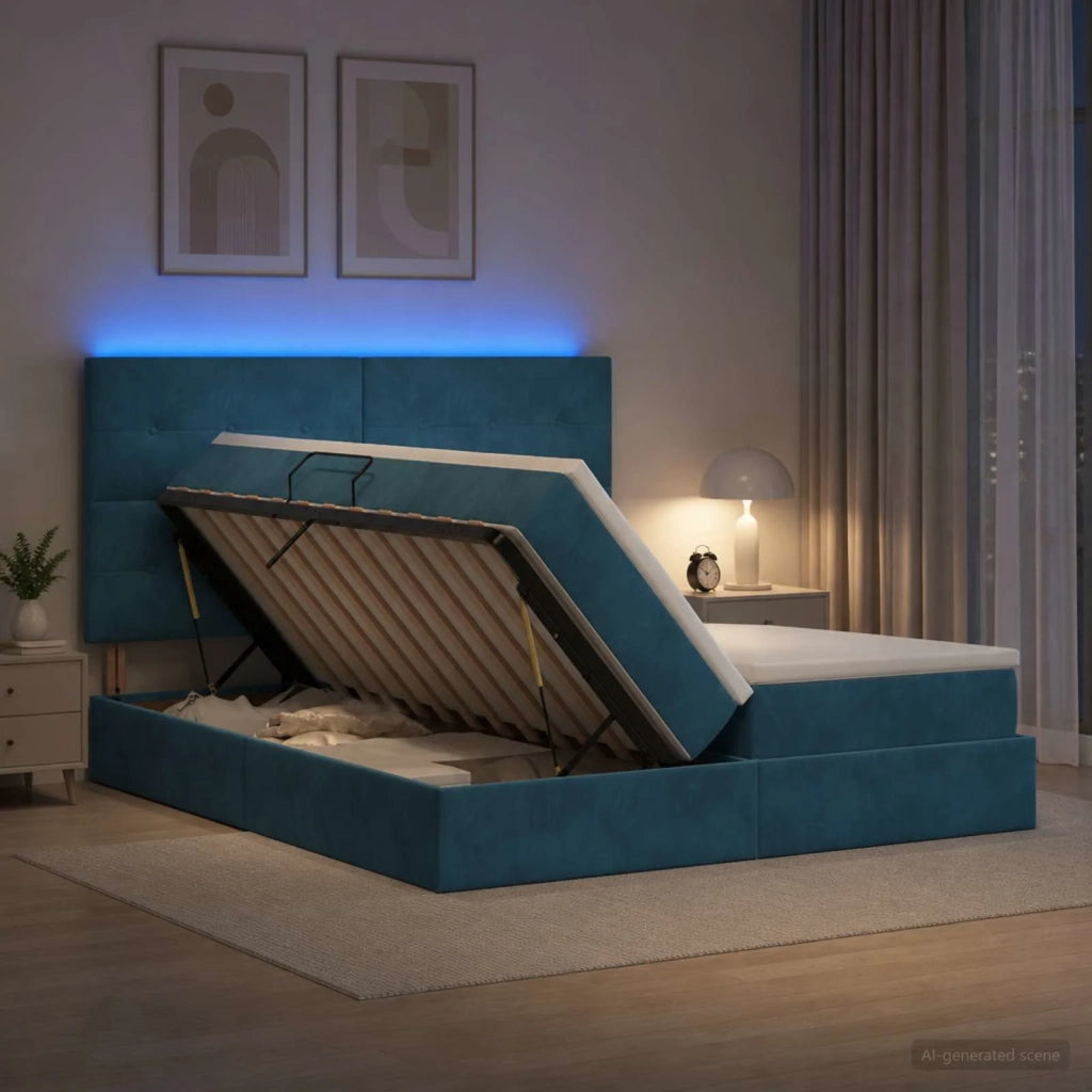 Letto con contenitore LED e materasso Blu Scuro 180 x 200 cm 3460270