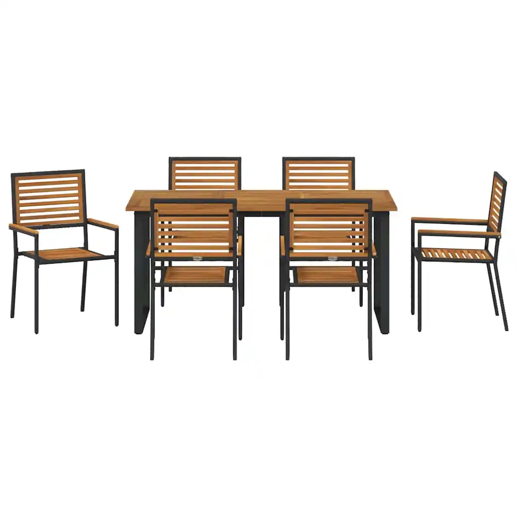 Set da Pranzo per Giardino 7 pcs Nero Legno di Acacia Massello 3365460