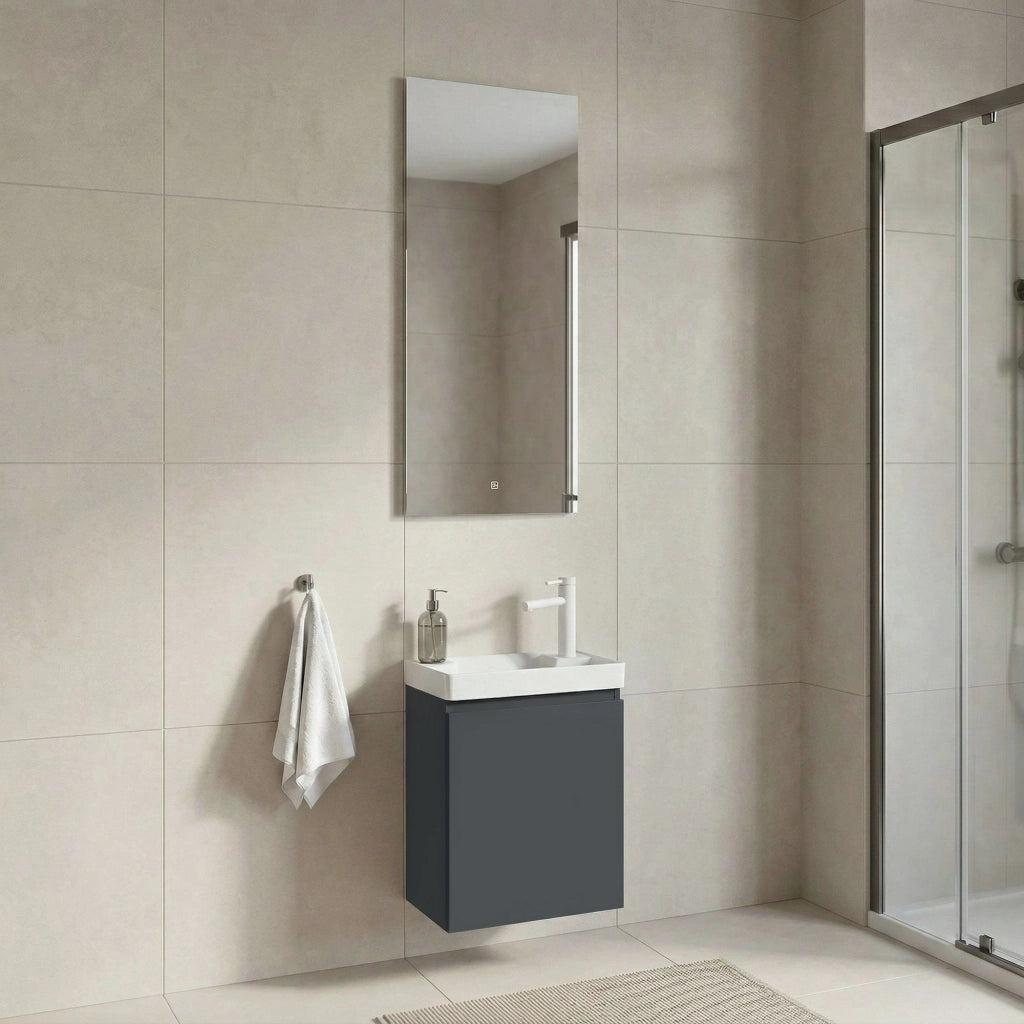 Set mobile lavabo con specchio (2 pezzi) "Ferla 40" - 40 x 22 x 50 cm - Antracite opaco