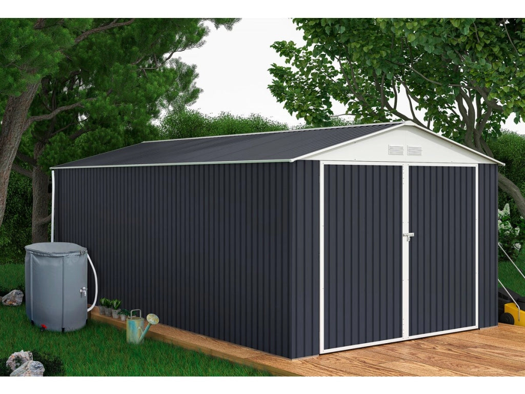 Garage in metallo "Houston" - 15,36 m² con grondaia e serbatoio per il recupero dell'acqua - Antracite