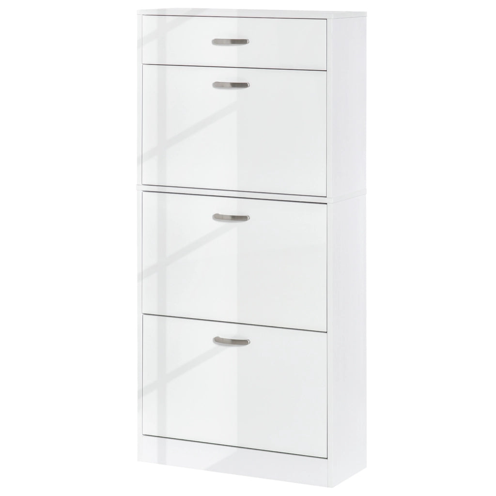 Scarpiera con 3 Ante Ribaltabili e Cassetto ¨C Minimal ¨C Bianco 62x135x24 cm