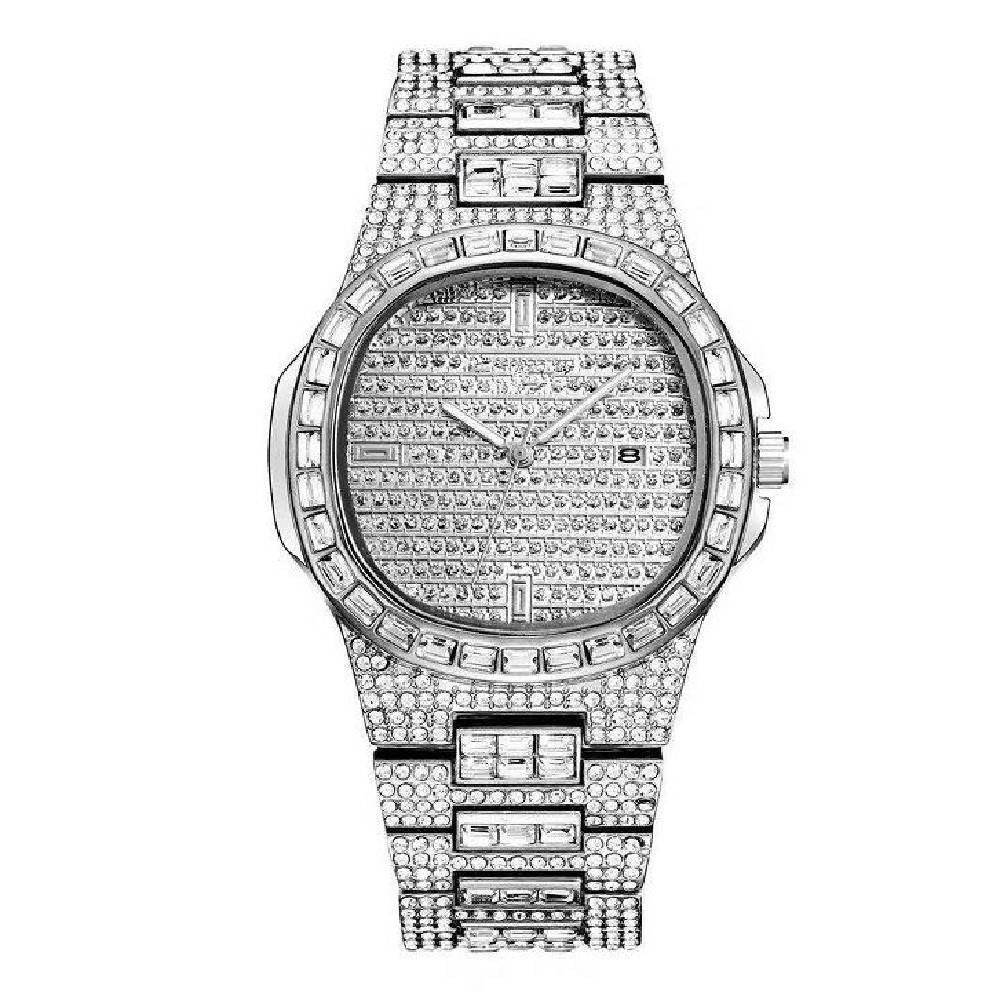 Trade Shop - Orologio Polso Donna Acciaio Moda Brillantini Strass Calendario Analogico Silver -