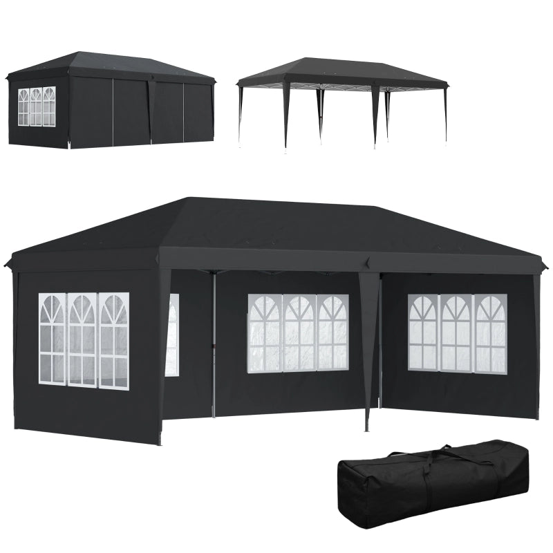 Padiglione circa 3x6m gazebo impermeabile pieghevole con 4 pareti laterali borsa da trasporto con protezione UV per finestre nera