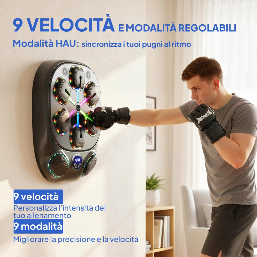 Macchina da Boxe Musicale a Parete con 9 Modalit¨¤, Luci LED e Connessione Bluetooth, 61x48x11 cm, Nero