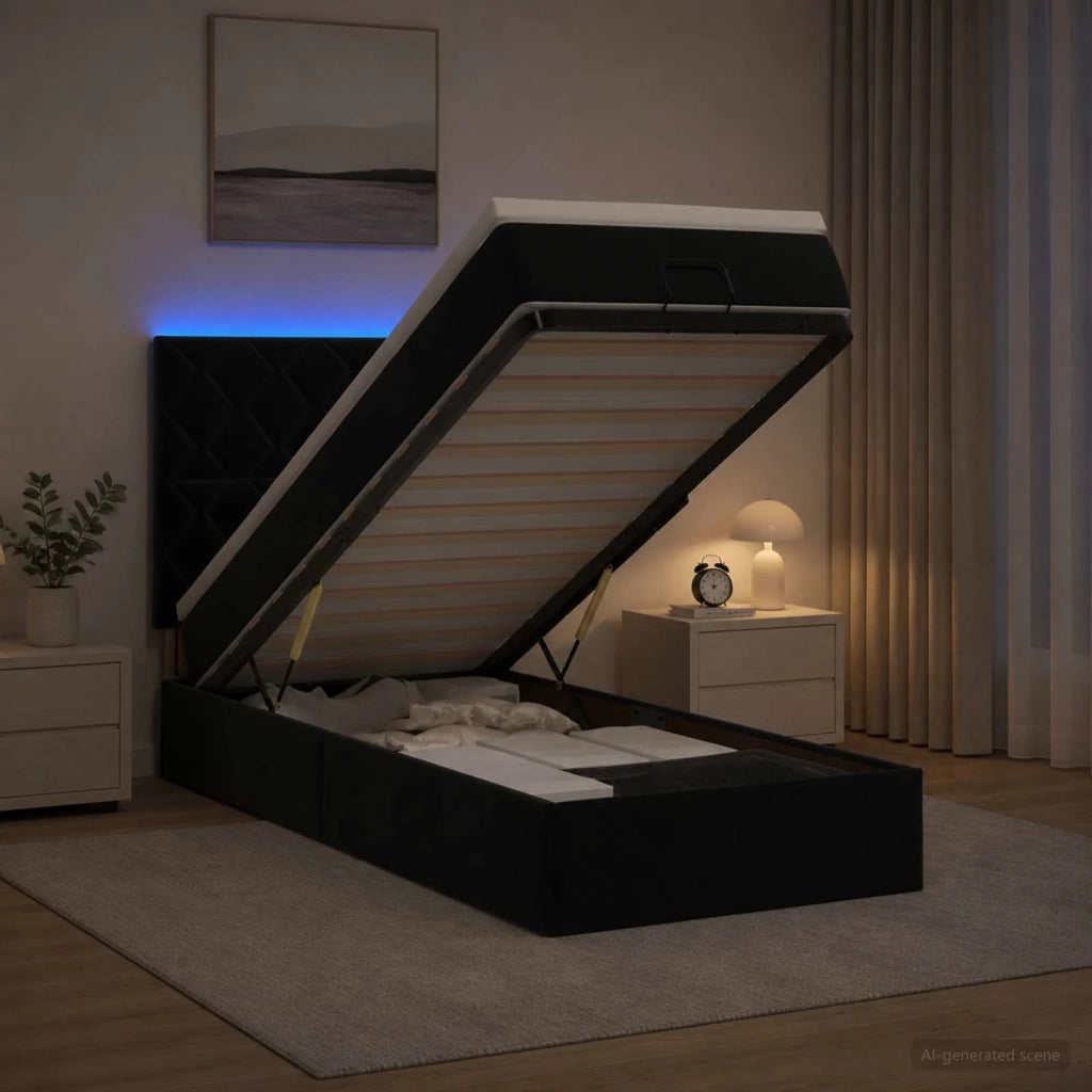 Letto Ottomano con Materasso e LED Nero 80 x 200 cm Velluto 3458339