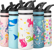 Tazza termica per bambini 550 ml, con beccuccio in metallo, libera da grassi, BPA libera, per scuola, bambini piccoli, ragazzi e ragazze (bianca - gatto)