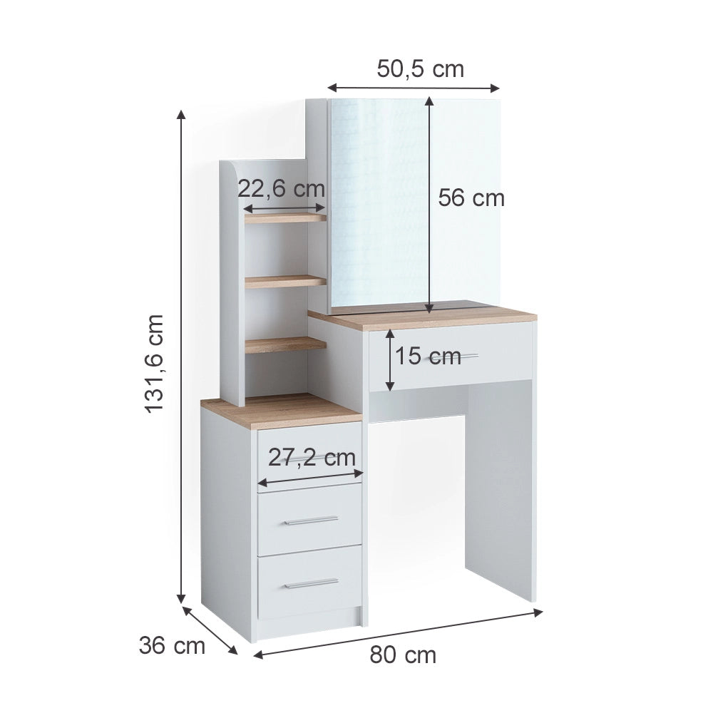Vicco Tavolo da toeletta Bianco/Sonoma 80 cm