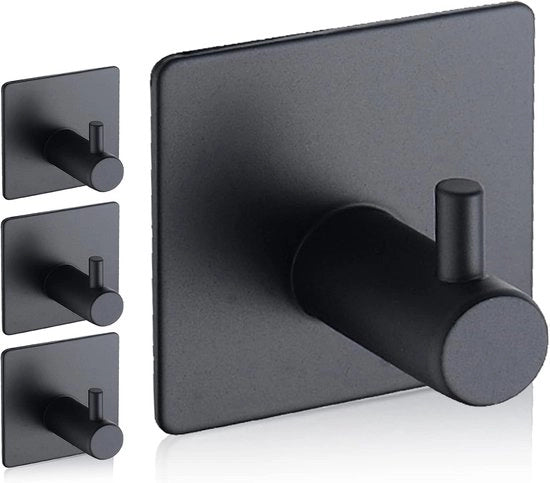 Set di appendi-asciugamani autoadesivi per bagno - Set di 4 per asciugamani e spugne - Impermeabile, rimovibile, resistente alle piastrelle - Appendi-asciugamani per bagno senza viti neri