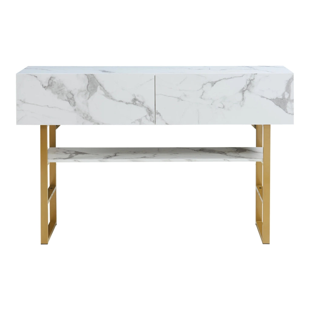 Consolle 75 x 120 x 30 cm effetto marmo oro e bianco 03_0010889