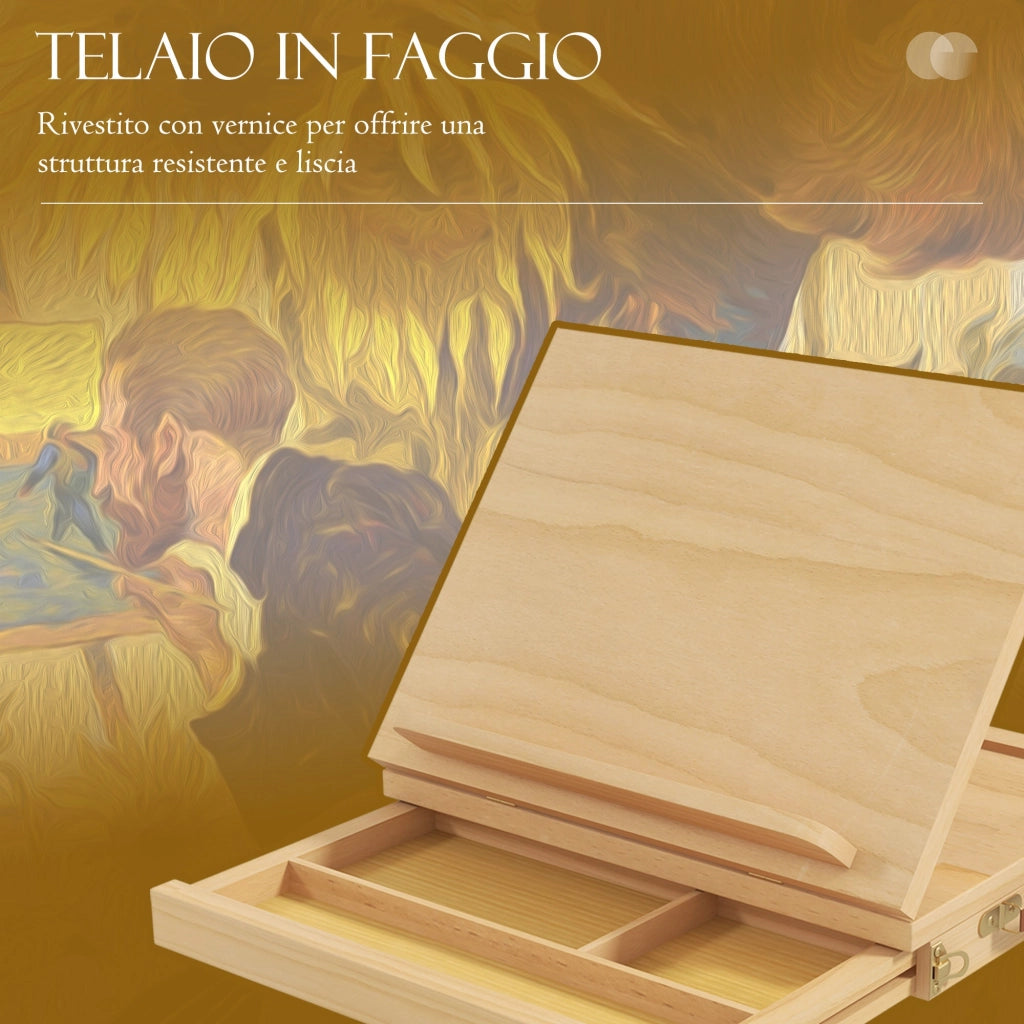 Cavalletto per Pittura da Tavolo Pieghevole 33,5x26x26 cm in Legno Naturale