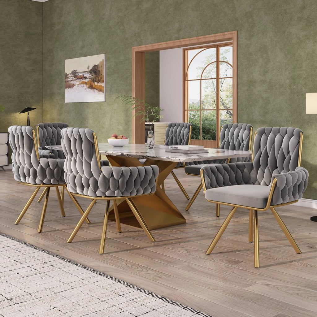 Set di 2 sedie da pranzo girevoli in velluto grigio con struttura in acciaio