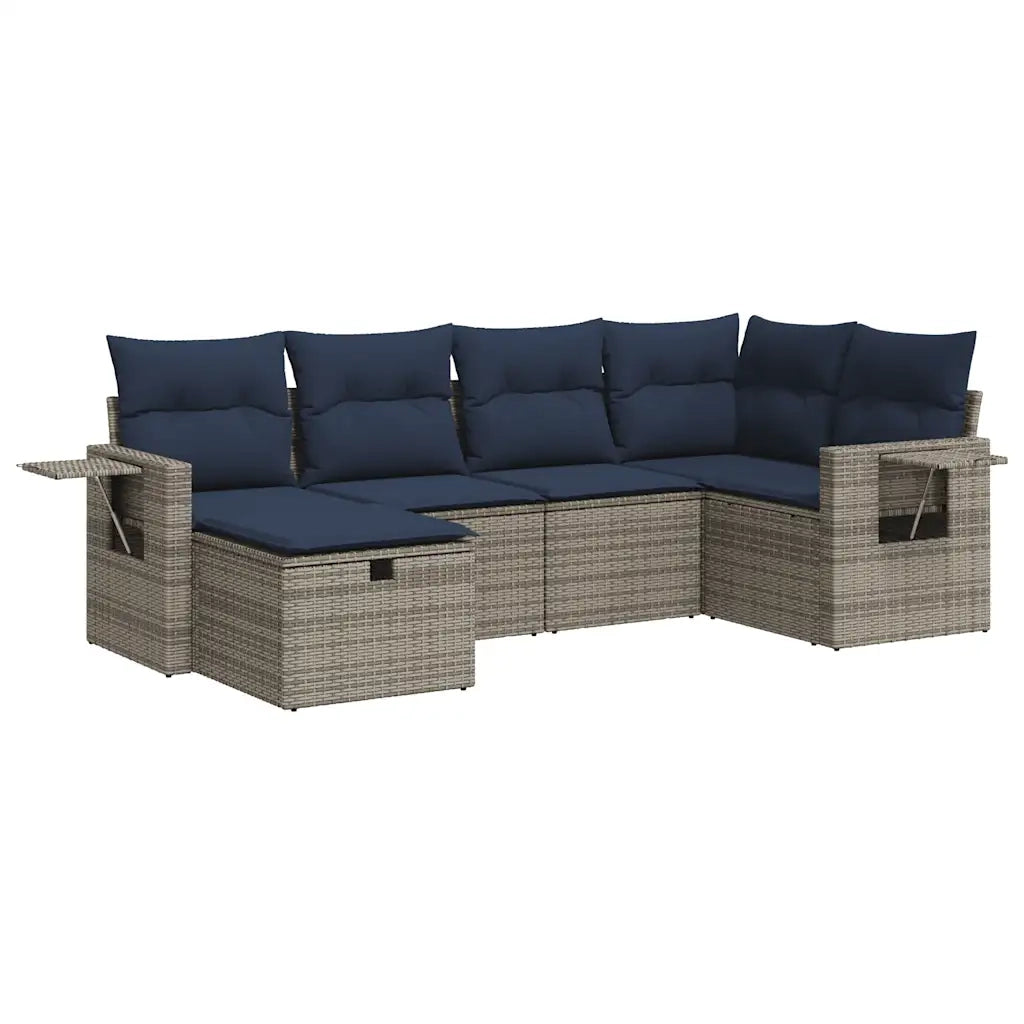 Set Divano da Giardino 6 pz con Cuscini Grigio in Polyrattan 3325487