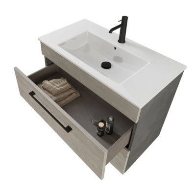 Mobile bagno sospeso 80 cm Smart grigio legno/lava con specchio