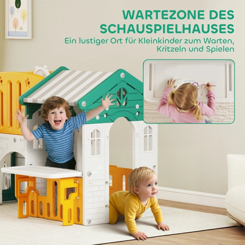 Scivolo per bambini 7 in 1, parco giochi al coperto, struttura per arrampicata, casetta, lavagna, canestro da basket, et¨¤ 1-4 anni, plastica,