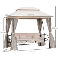 Dondolo a 3 Posti Gazebo Divano Letto con Zanzariera Beige