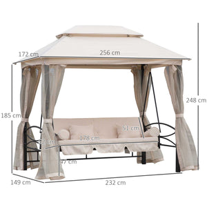 Dondolo a 3 Posti Gazebo Divano Letto con Zanzariera Beige