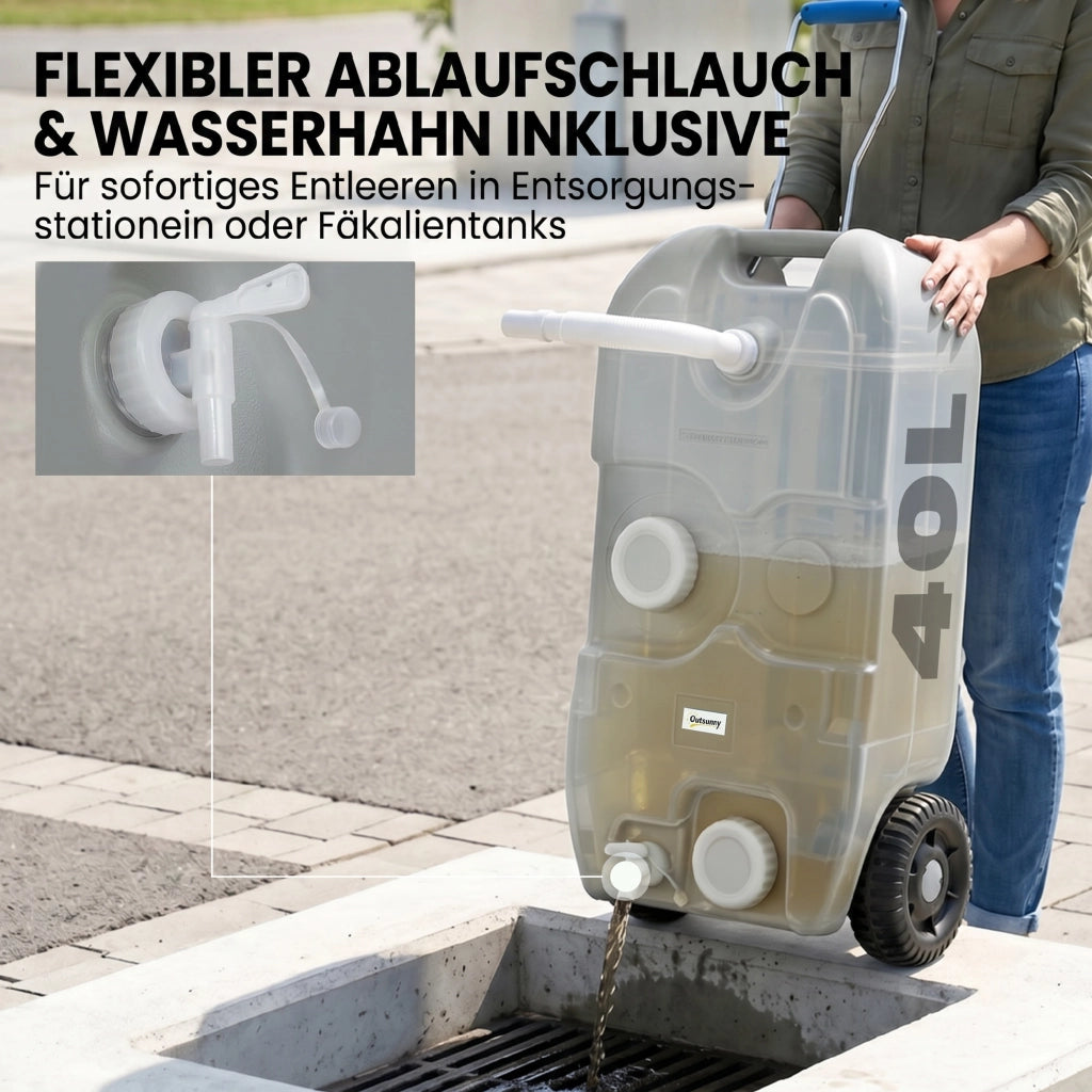 Contenitore per acque reflue 40L rotelle ¨C zephmum ¨C Grigio HDPE 37x23x80cm
