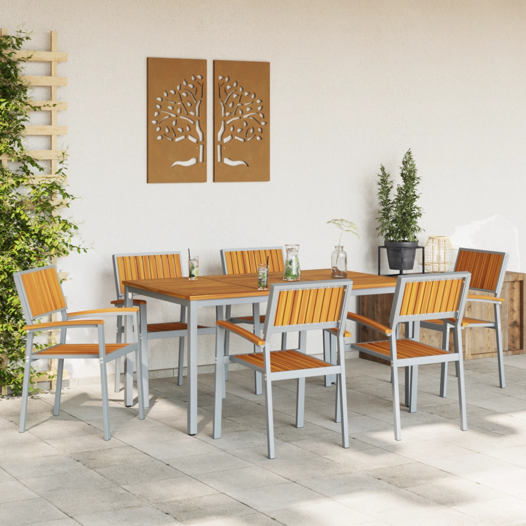 Set da Pranzo da Giardino 7 Pezzi in Legno Massello di Acacia e Metallo