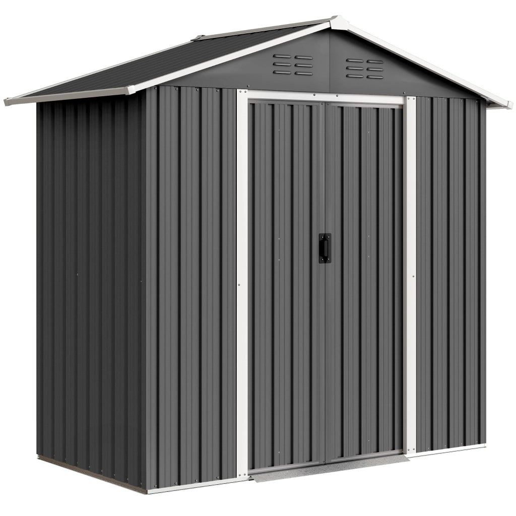 Casetta Box da Giardino 194x107x191 cm Capanno Porta Attrezzi in Acciaio Grigio