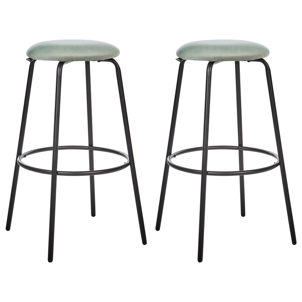 Set di 2 sgabelli da bar in velluto verde menta gambe in acciaio senza braccioli soggiorno salotto stile moderno